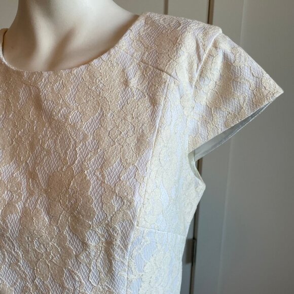 Pink Tartan Elegant Lace Open Back Cap Slv Round Nk Midi Dress White Cream Sz 6 - Picture 3 of 11